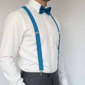 Classic men dress suspenders elastic metal hardware vintage colorful blue